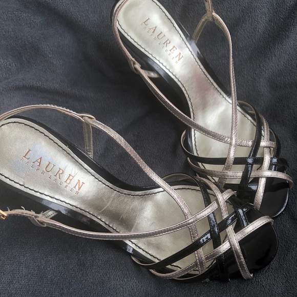 Lauren RL Black Gold Sandal Platform Shoes 6.5 37 - Picture 4 of 14